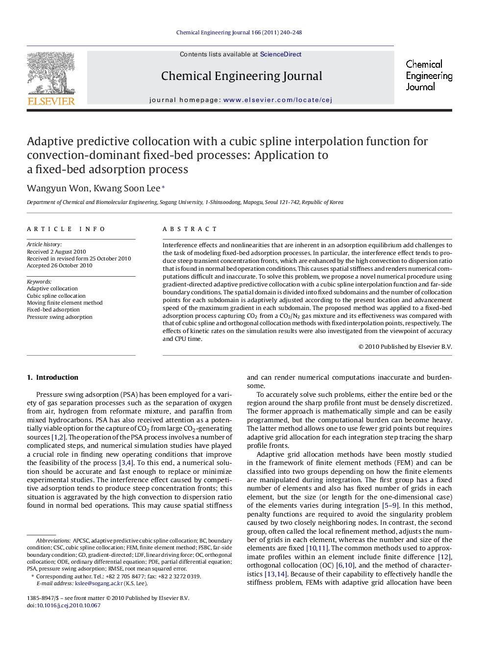 Adaptive predictive collocation with a cubic spline interpolation function for convection-dominant fixed-bed processes: Application to a fixed-bed adsorption process