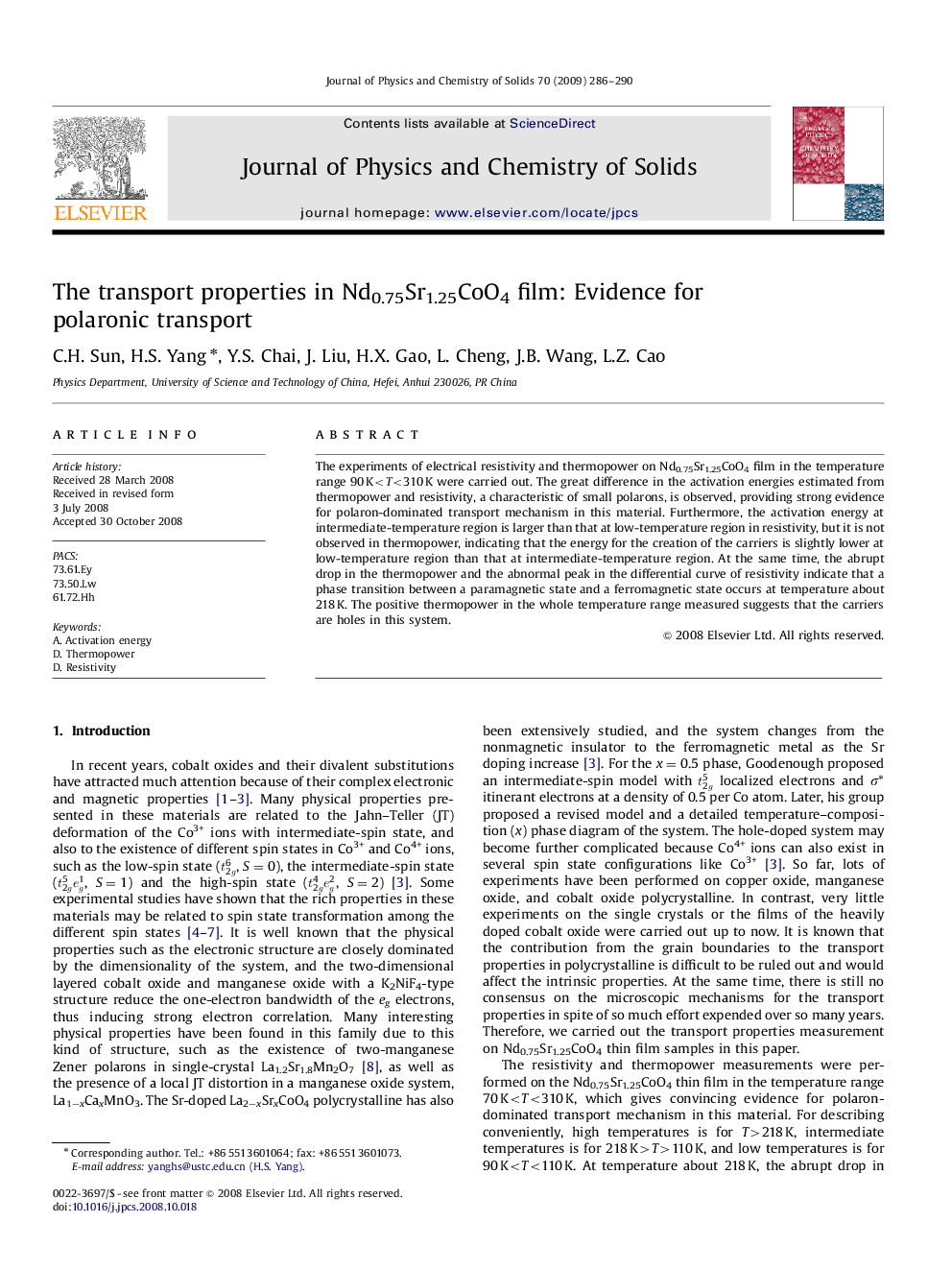 The transport properties in Nd0.75Sr1.25CoO4 film: Evidence for polaronic transport