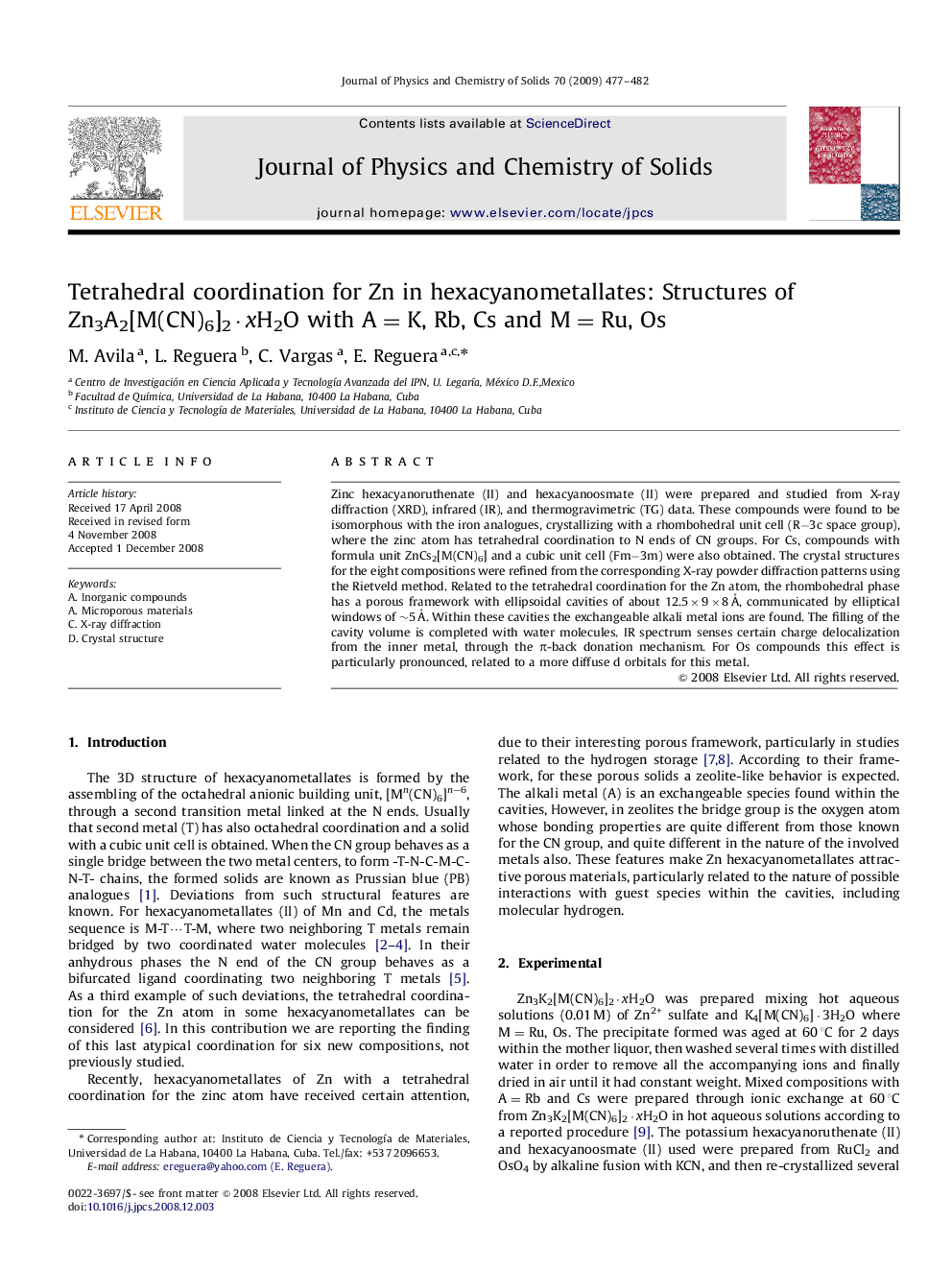 Tetrahedral coordination for Zn in hexacyanometallates: Structures of Zn3A2[M(CN)6]2Â·xH2O with A=K, Rb, Cs and M=Ru, Os