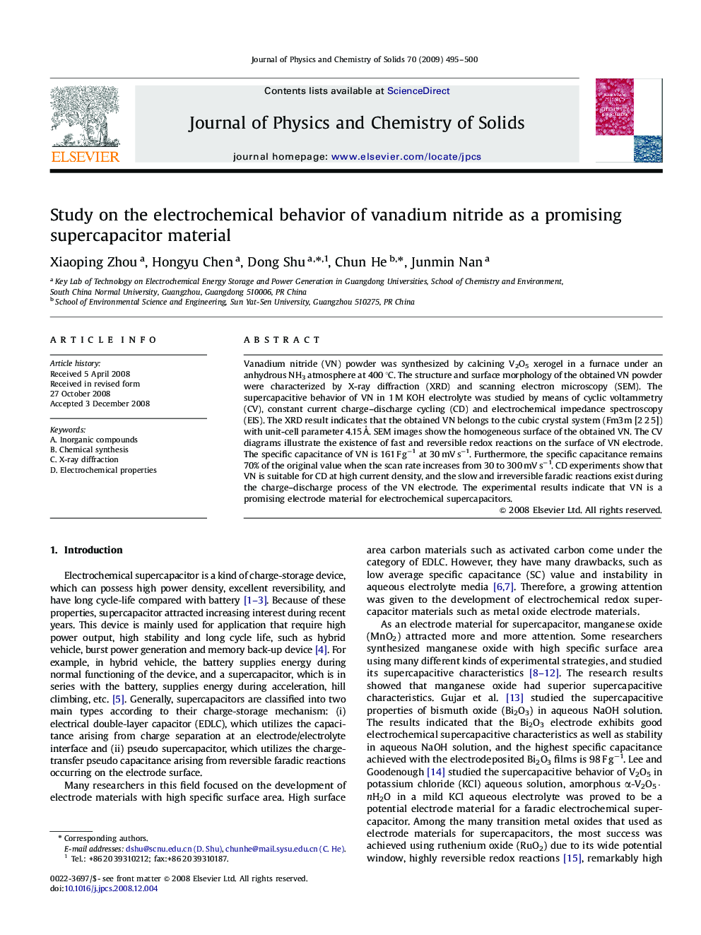 Study on the electrochemical behavior of vanadium nitride as a promising supercapacitor material