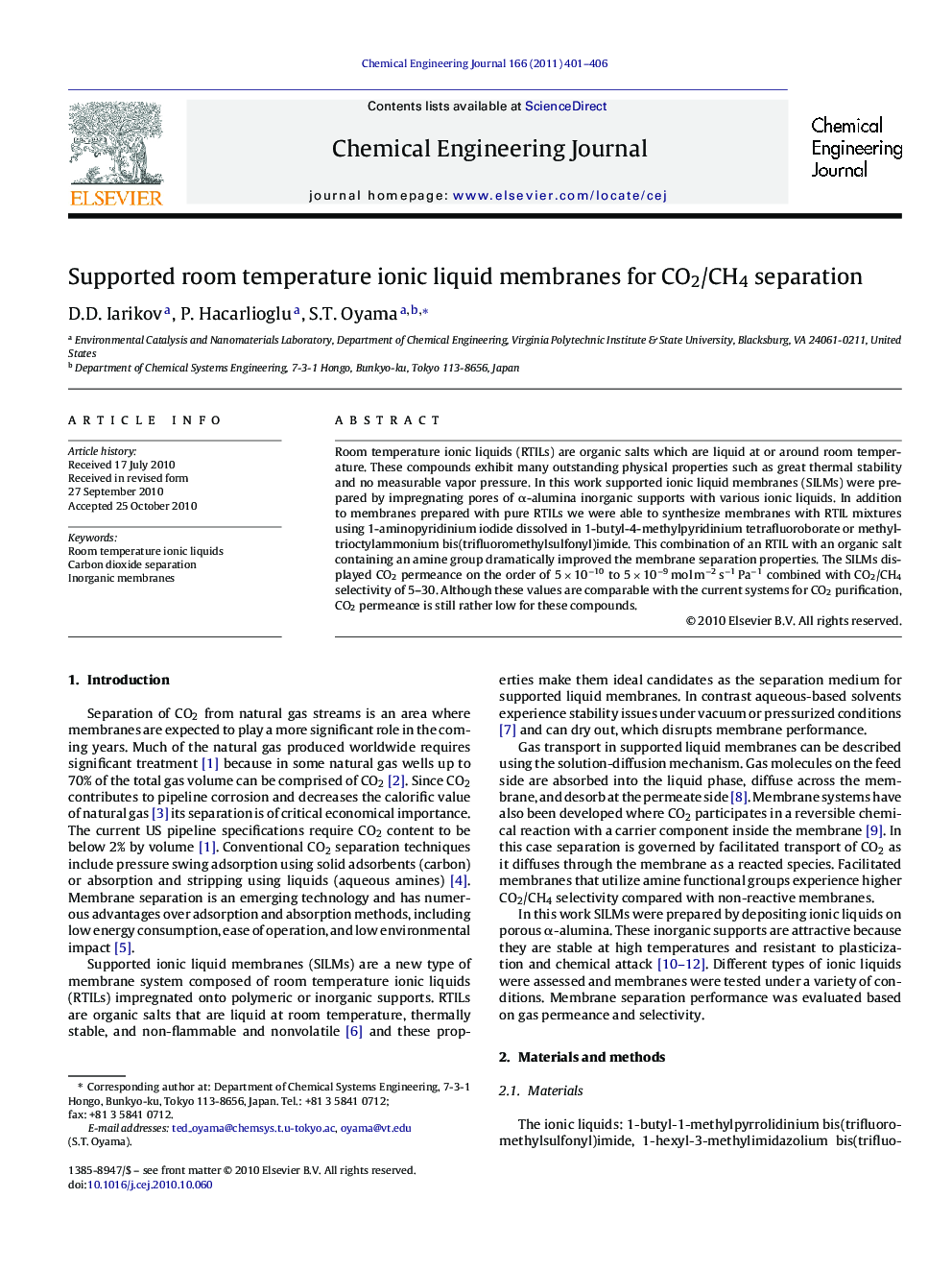 Supported room temperature ionic liquid membranes for CO2/CH4 separation