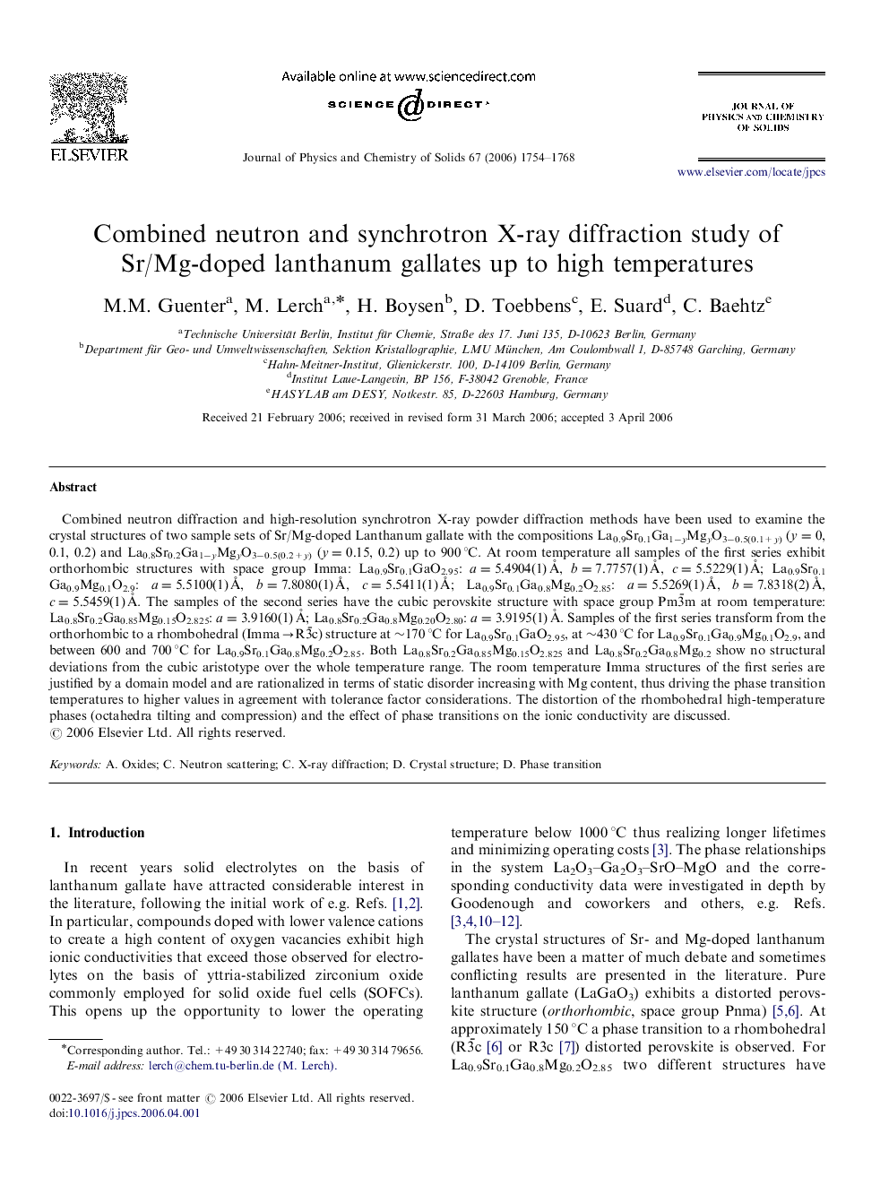 Combined neutron and synchrotron X-ray diffraction study of Sr/Mg-doped lanthanum gallates up to high temperatures