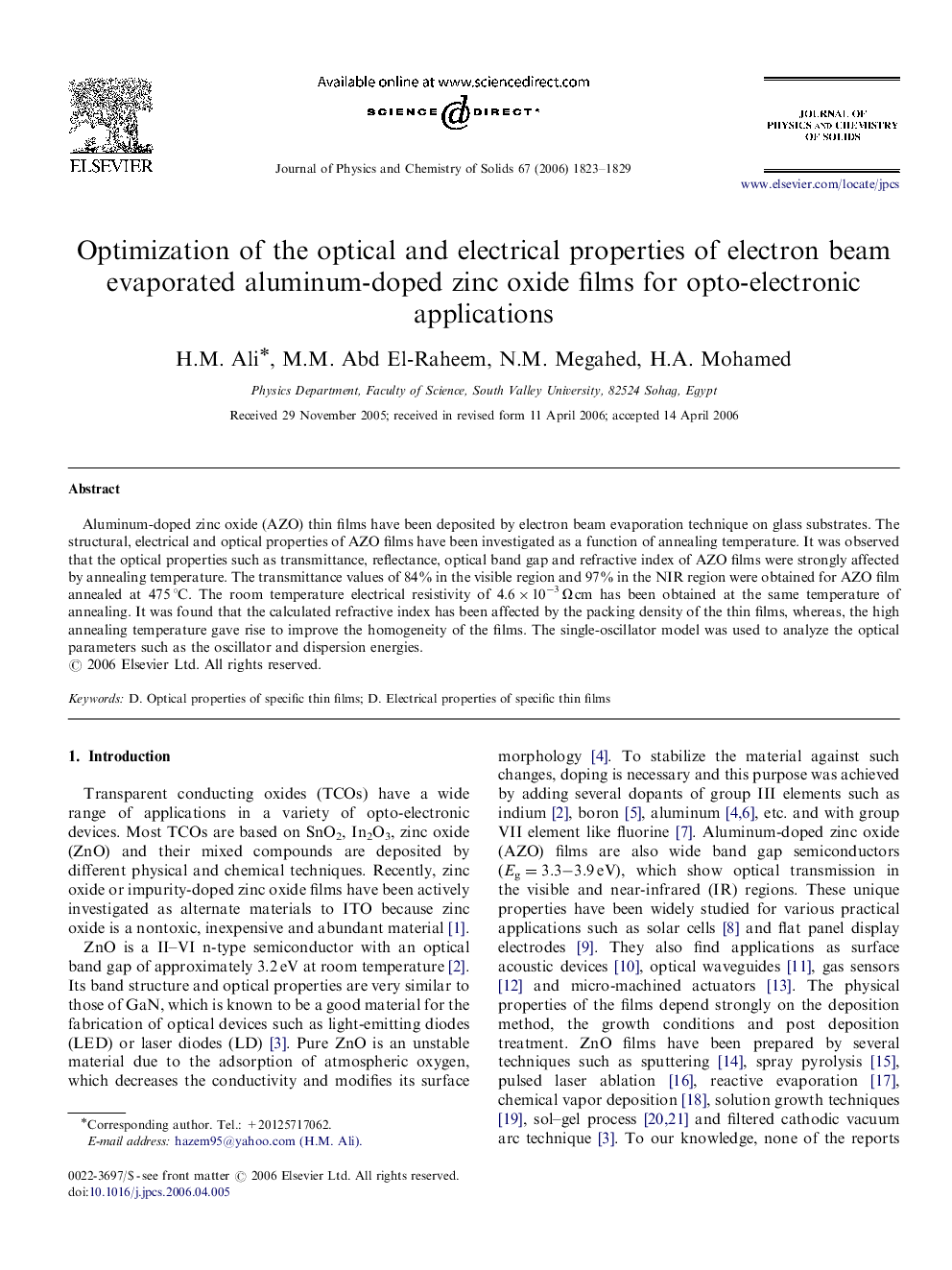Optimization of the optical and electrical properties of electron beam evaporated aluminum-doped zinc oxide films for opto-electronic applications