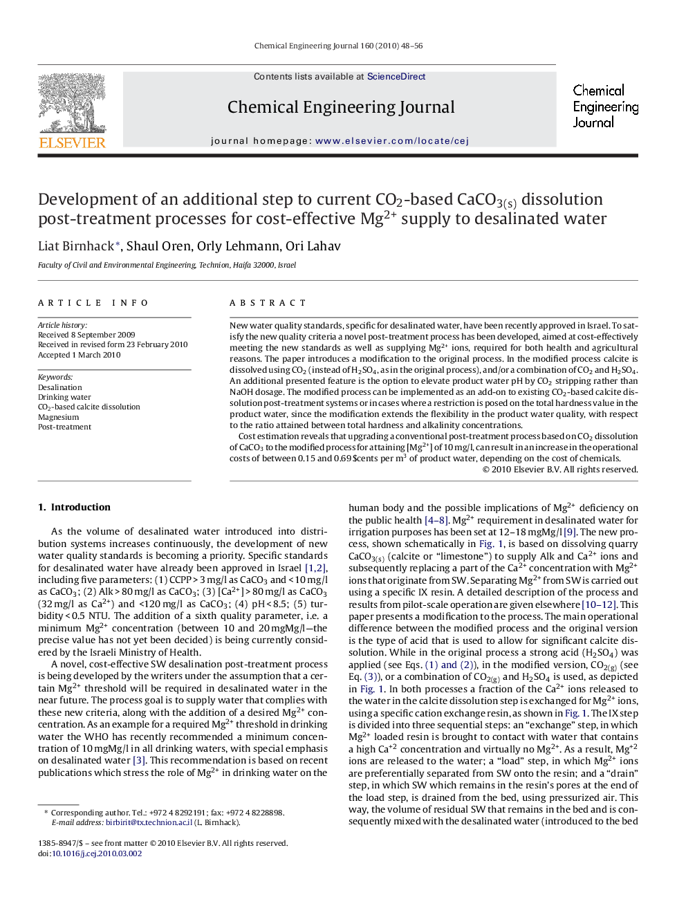 Development of an additional step to current CO2-based CaCO3(s) dissolution post-treatment processes for cost-effective Mg2+ supply to desalinated water