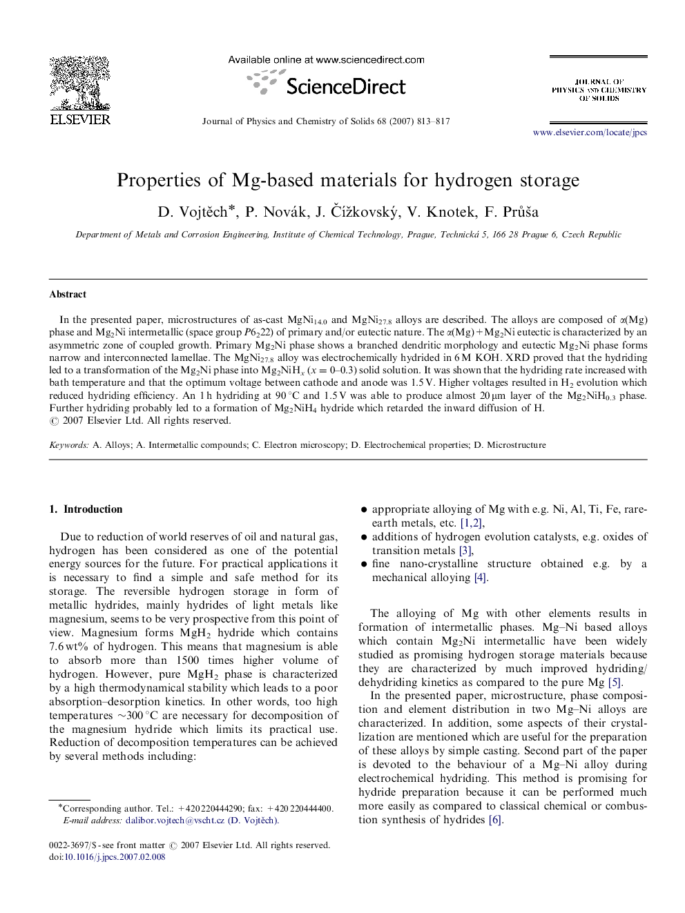 Properties of Mg-based materials for hydrogen storage