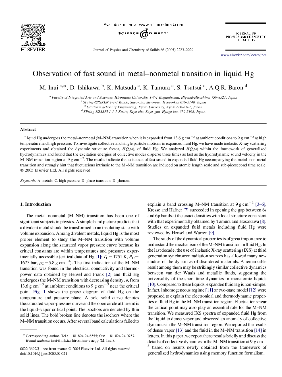 Observation of fast sound in metal–nonmetal transition in liquid Hg