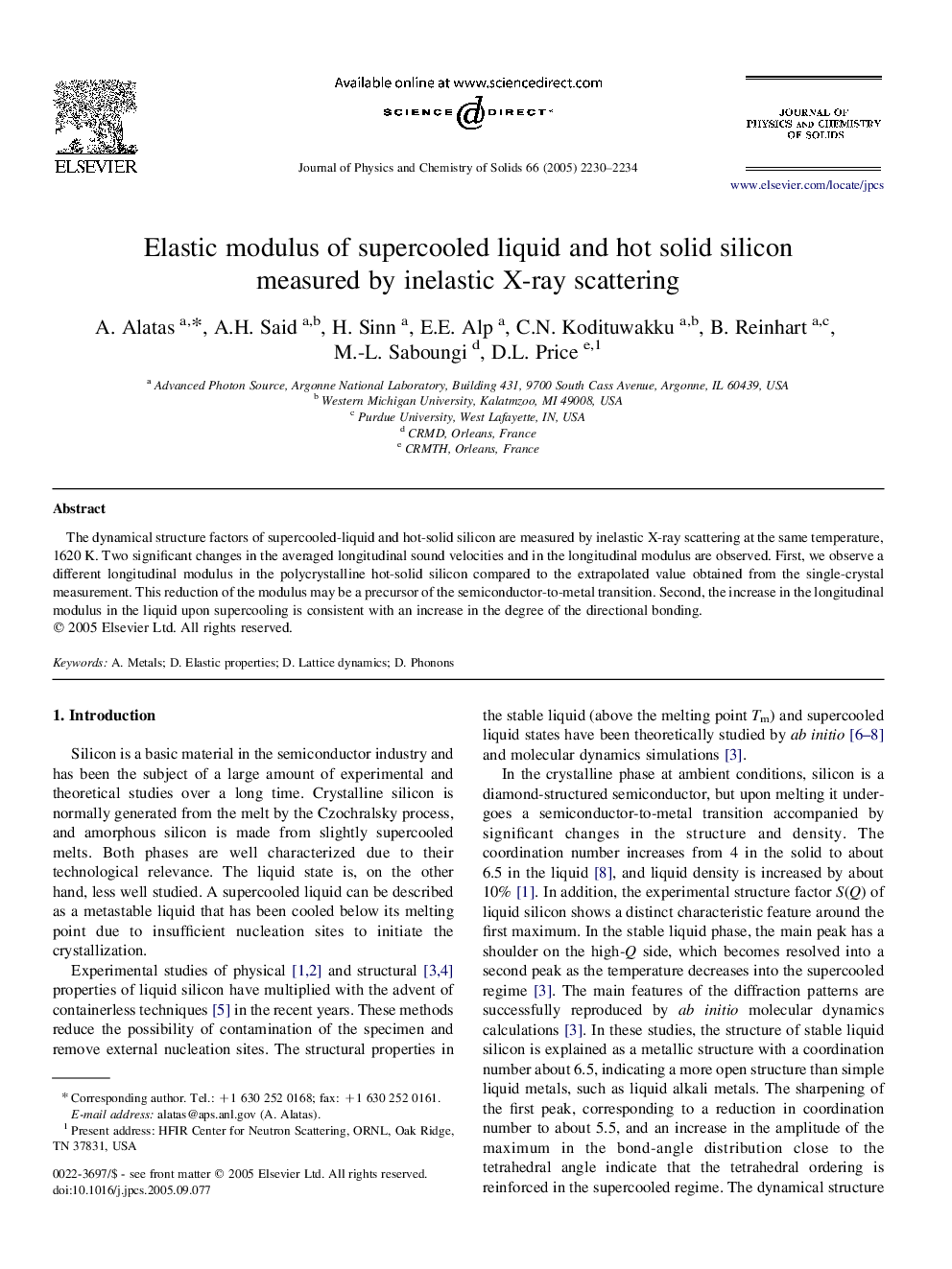 Elastic modulus of supercooled liquid and hot solid silicon measured by inelastic X-ray scattering