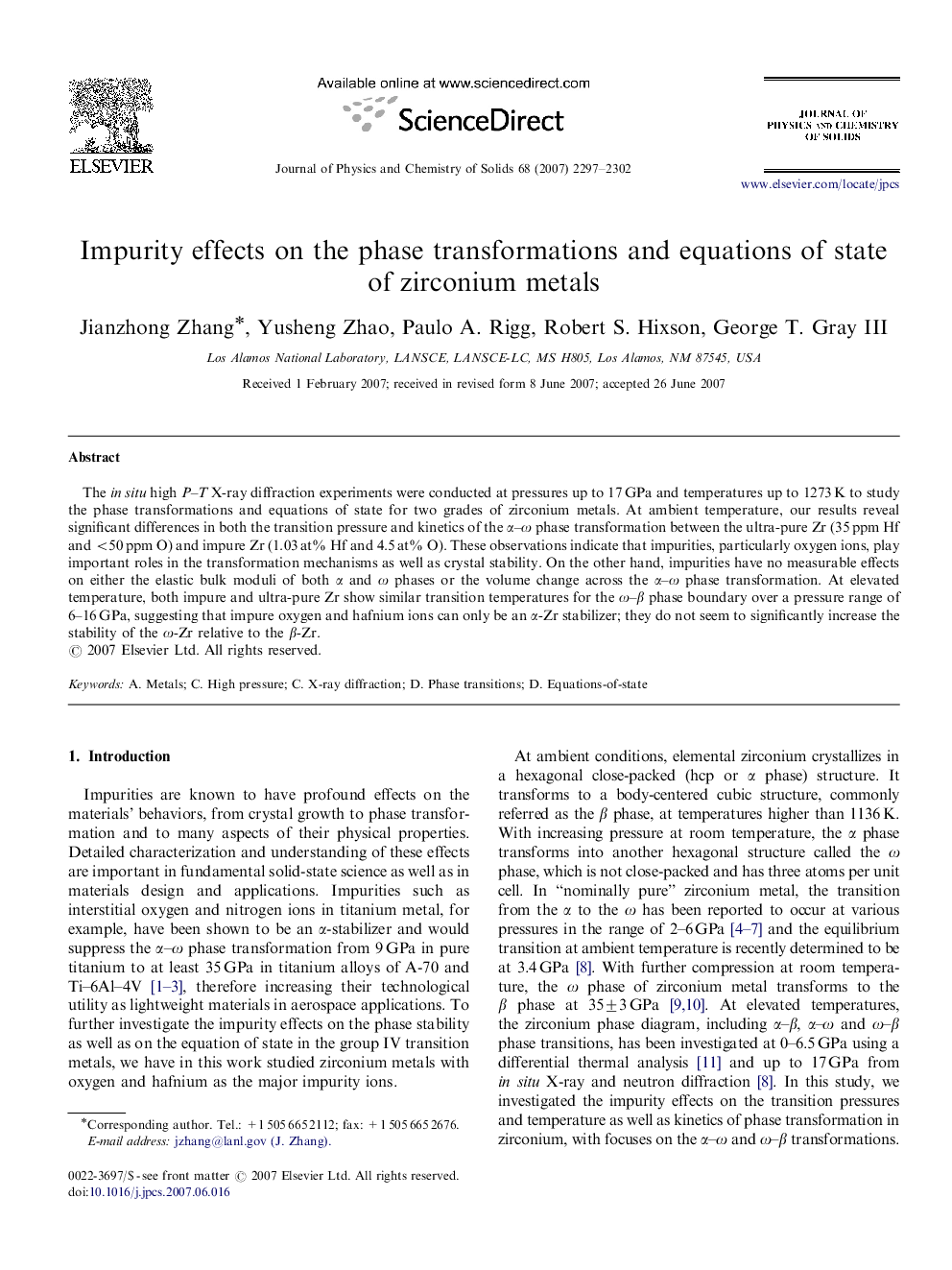 Impurity effects on the phase transformations and equations of state of zirconium metals