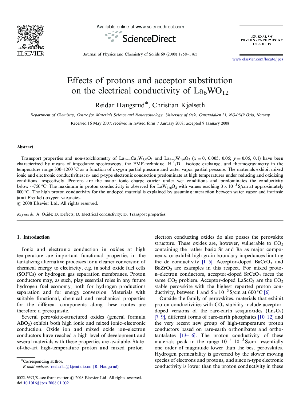 Effects of protons and acceptor substitution on the electrical conductivity of La6WO12