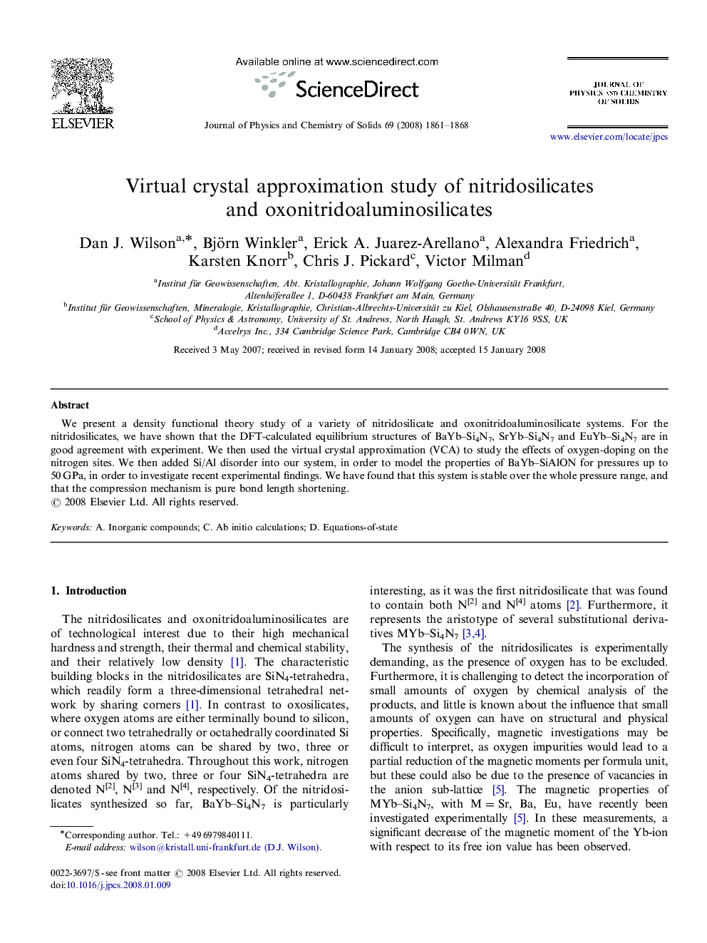 Virtual crystal approximation study of nitridosilicates and oxonitridoaluminosilicates