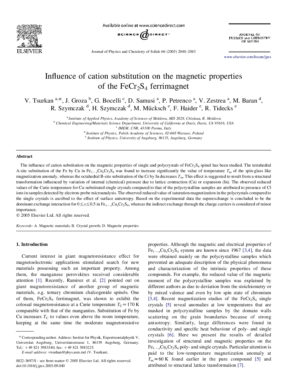 Influence of cation substitution on the magnetic properties of the FeCr2S4 ferrimagnet