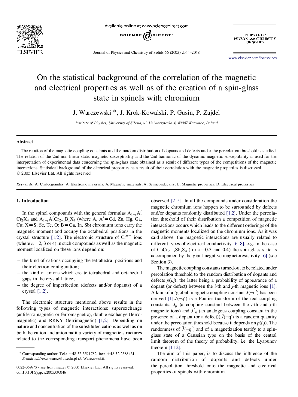 On the statistical background of the correlation of the magnetic and electrical properties as well as of the creation of a spin-glass state in spinels with chromium