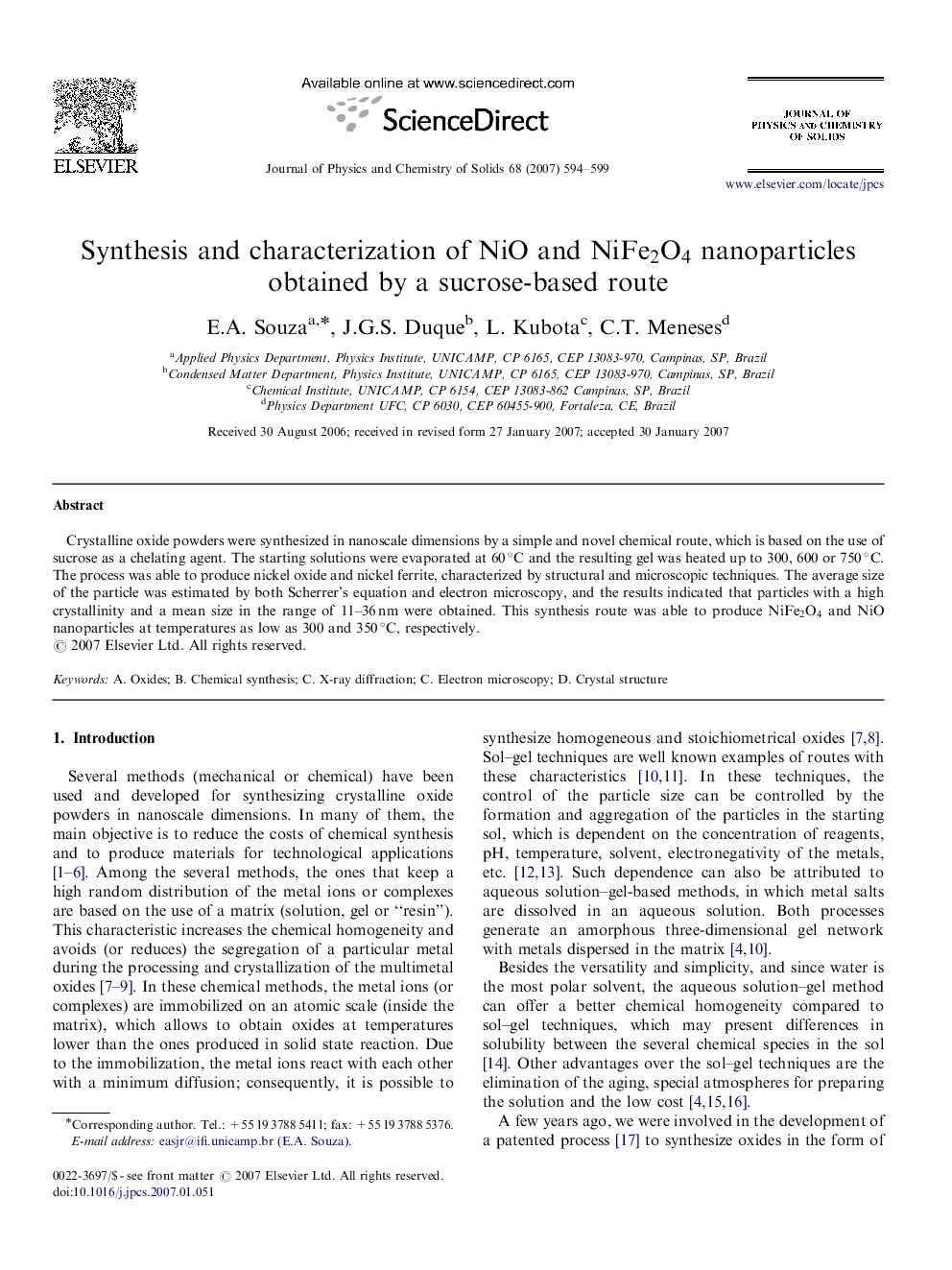 Synthesis and characterization of NiO and NiFe2O4 nanoparticles obtained by a sucrose-based route