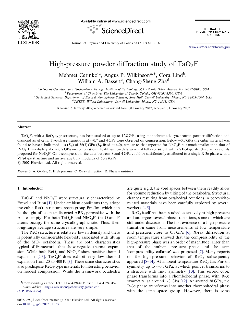 High-pressure powder diffraction study of TaO2F