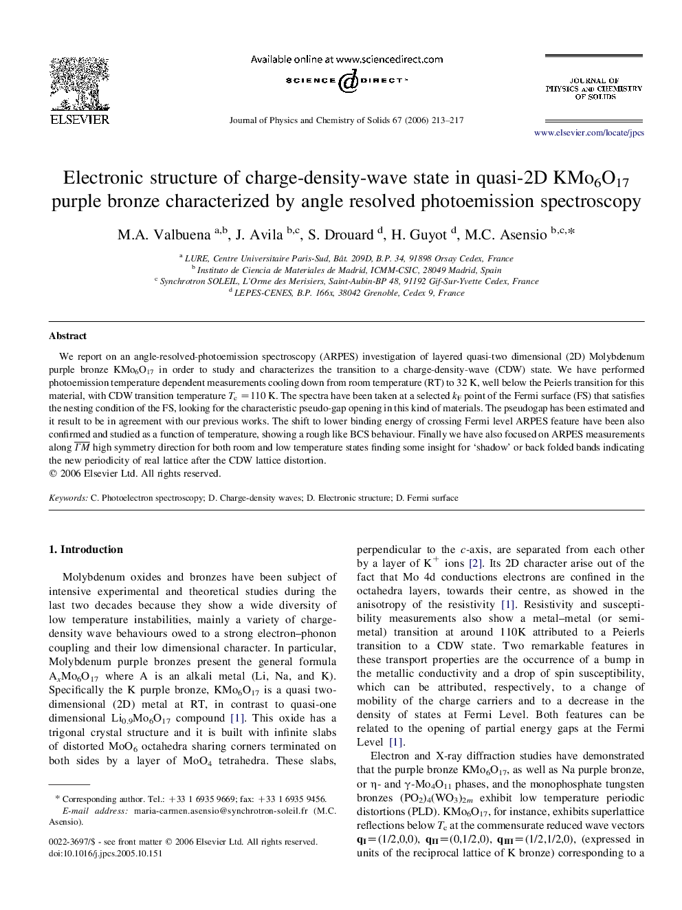 Electronic structure of charge-density-wave state in quasi-2D KMo6O17 purple bronze characterized by angle resolved photoemission spectroscopy