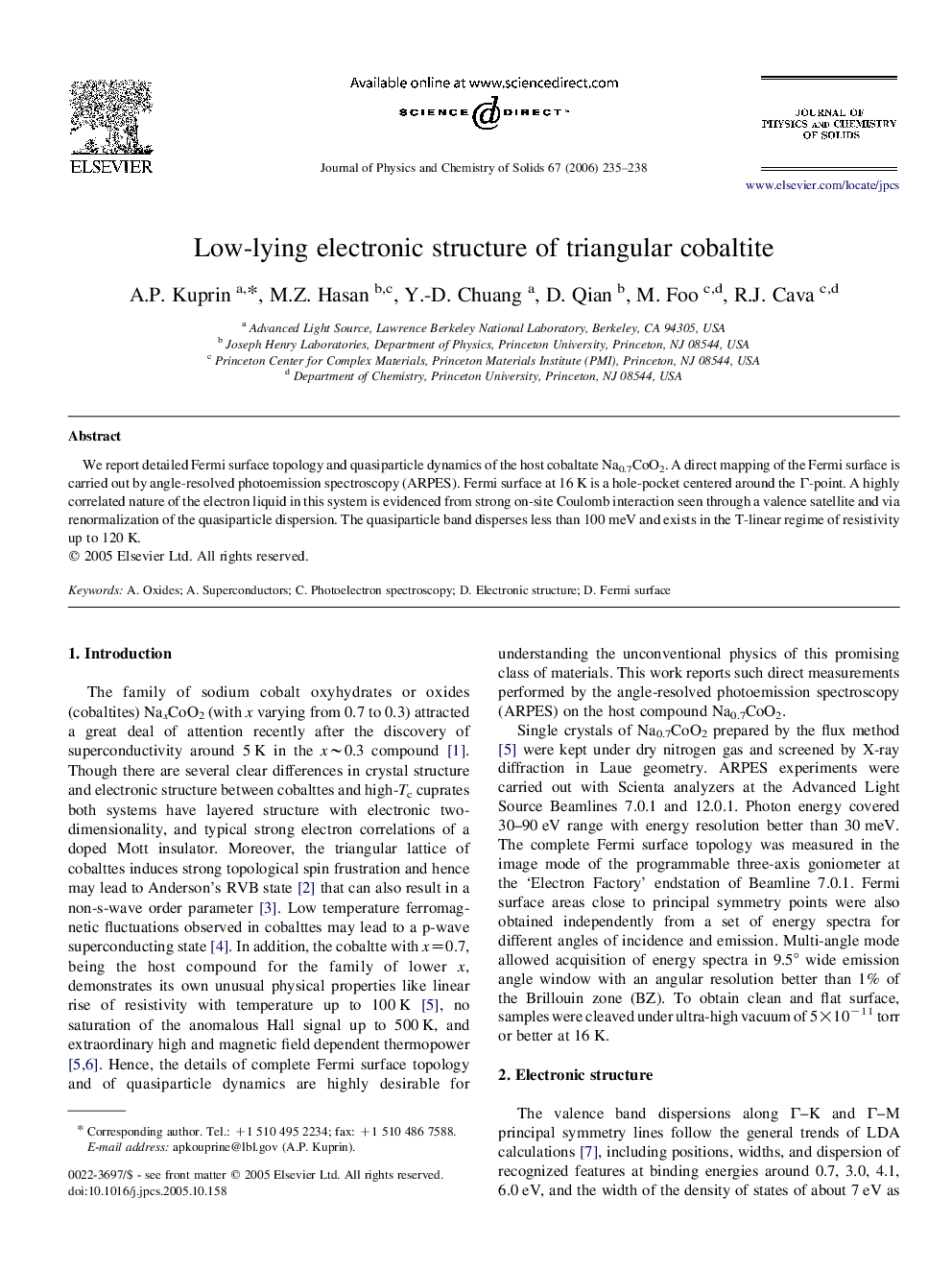 Low-lying electronic structure of triangular cobaltite