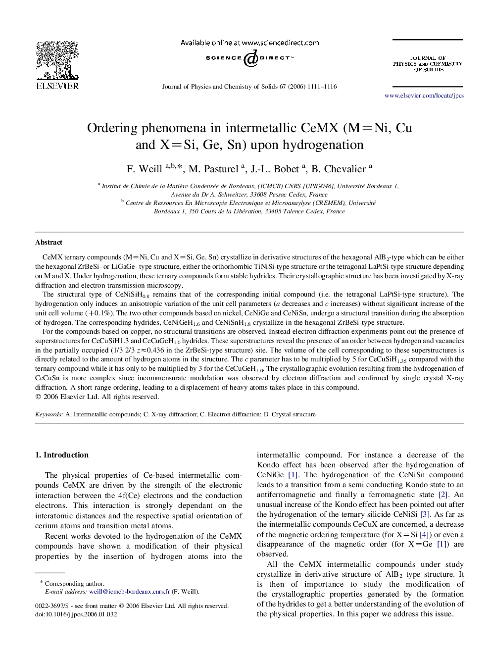 Ordering phenomena in intermetallic CeMX (M=Ni, Cu and X=Si, Ge, Sn) upon hydrogenation