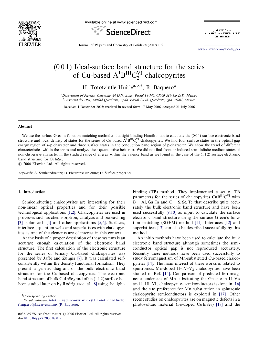 (0 0 1) Ideal-surface band structure for the series of Cu-based AIBIIIC2VI chalcopyrites