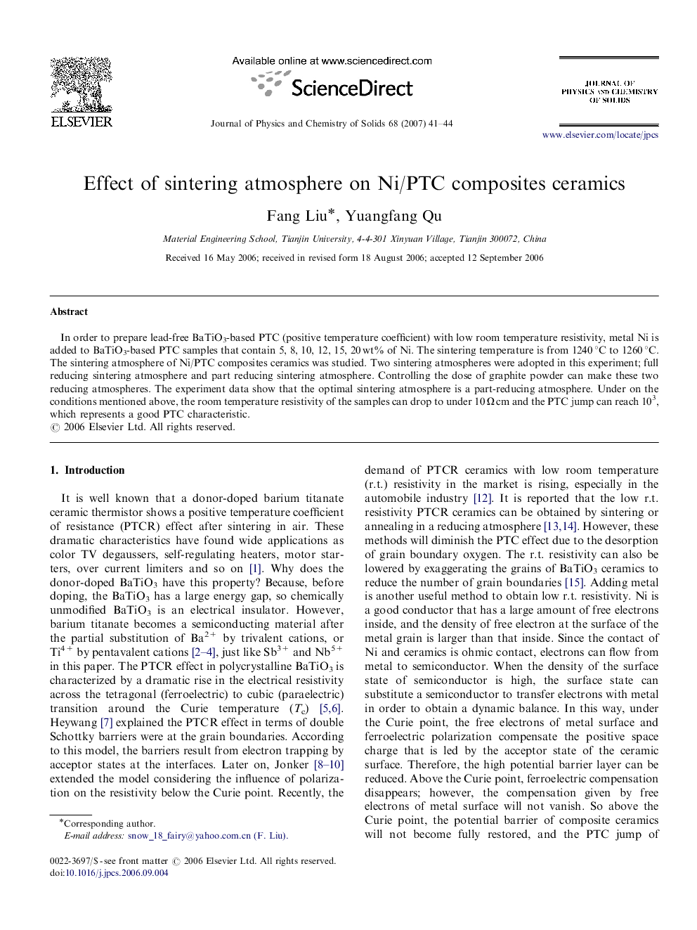 Effect of sintering atmosphere on Ni/PTC composites ceramics