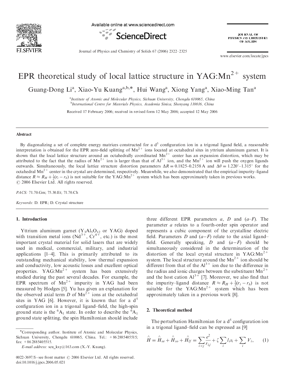 EPR theoretical study of local lattice structure in YAG:Mn2+ system