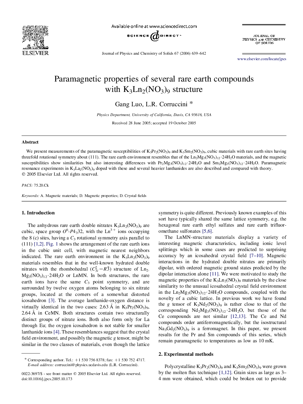 Paramagnetic properties of several rare earth compounds with K3Ln2(NO3)9 structure
