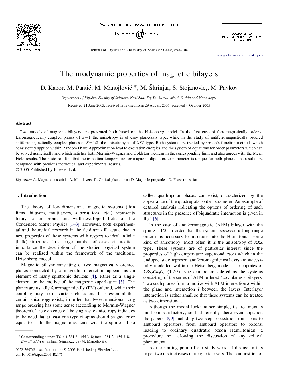 Thermodynamic properties of magnetic bilayers