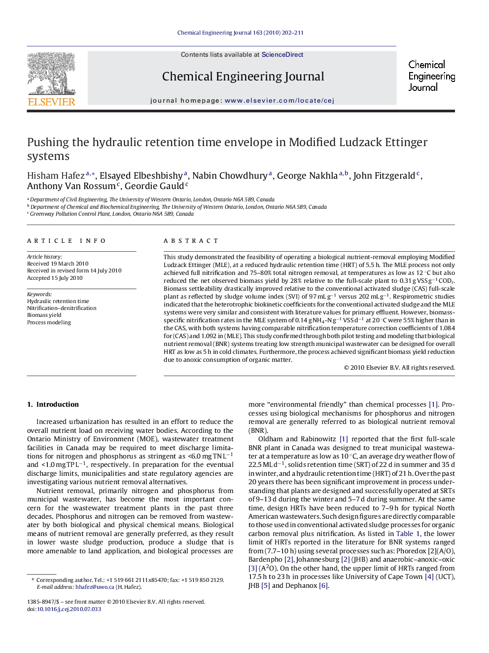 Pushing the hydraulic retention time envelope in Modified Ludzack Ettinger systems