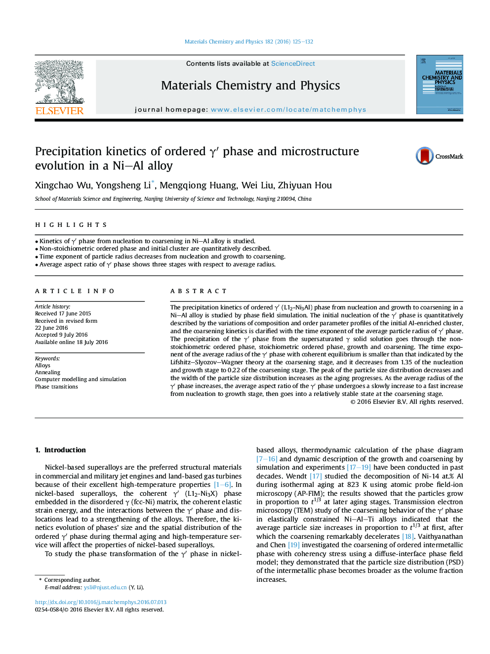 Precipitation kinetics of ordered γ′ phase and microstructure evolution in a NiAl alloy