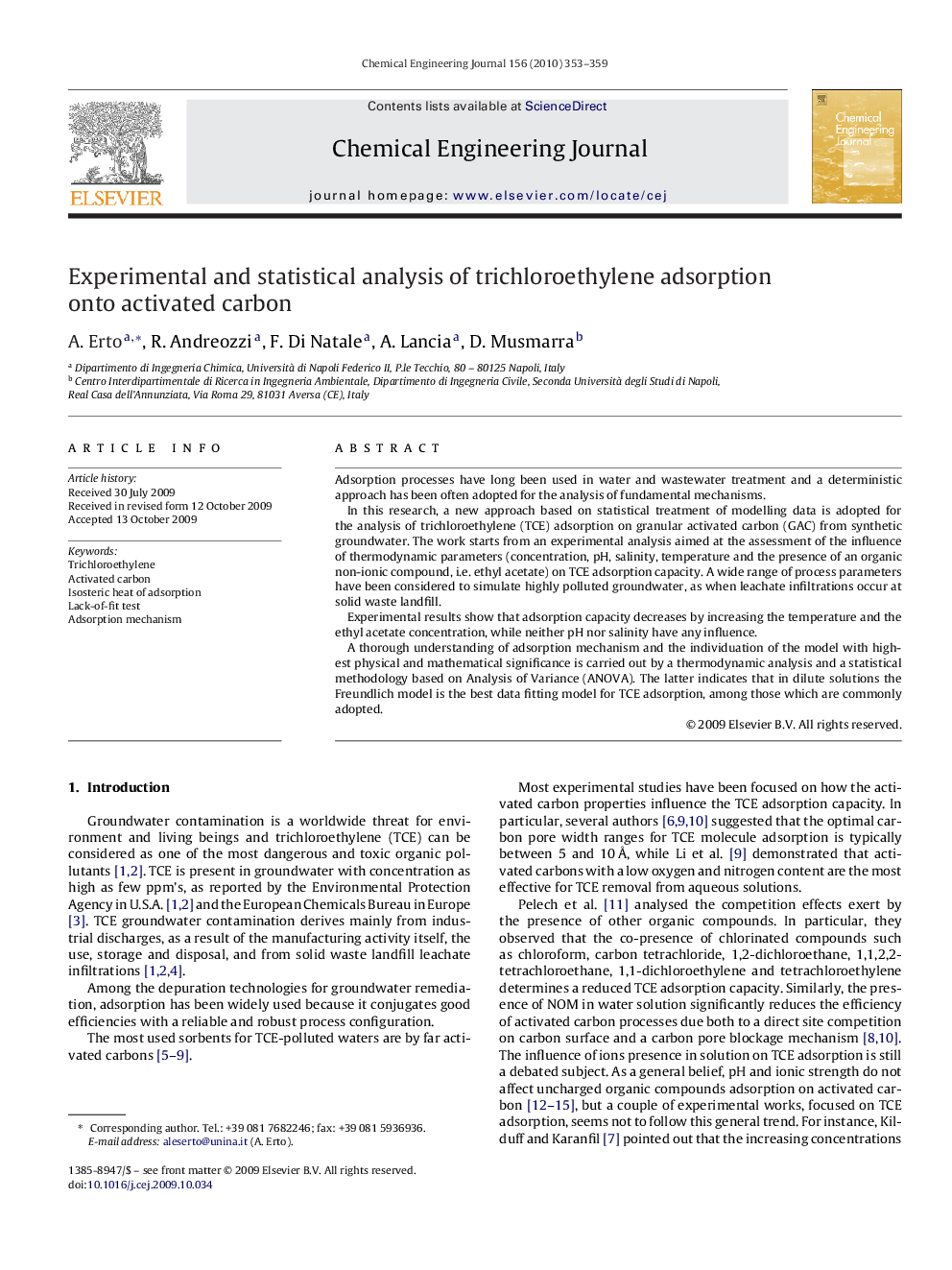 Experimental and statistical analysis of trichloroethylene adsorption onto activated carbon