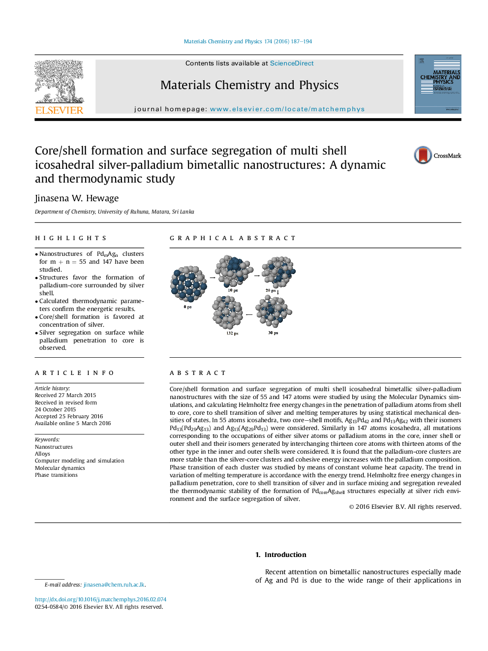 تشکیل هسته / پوسته و جداسازی سطحی نانوساختارهای دو فلزی نقره ای پالادیوم با الیاف شیشه ای چند پوسته: یک مطالعه پویا و ترمودینامیکی 