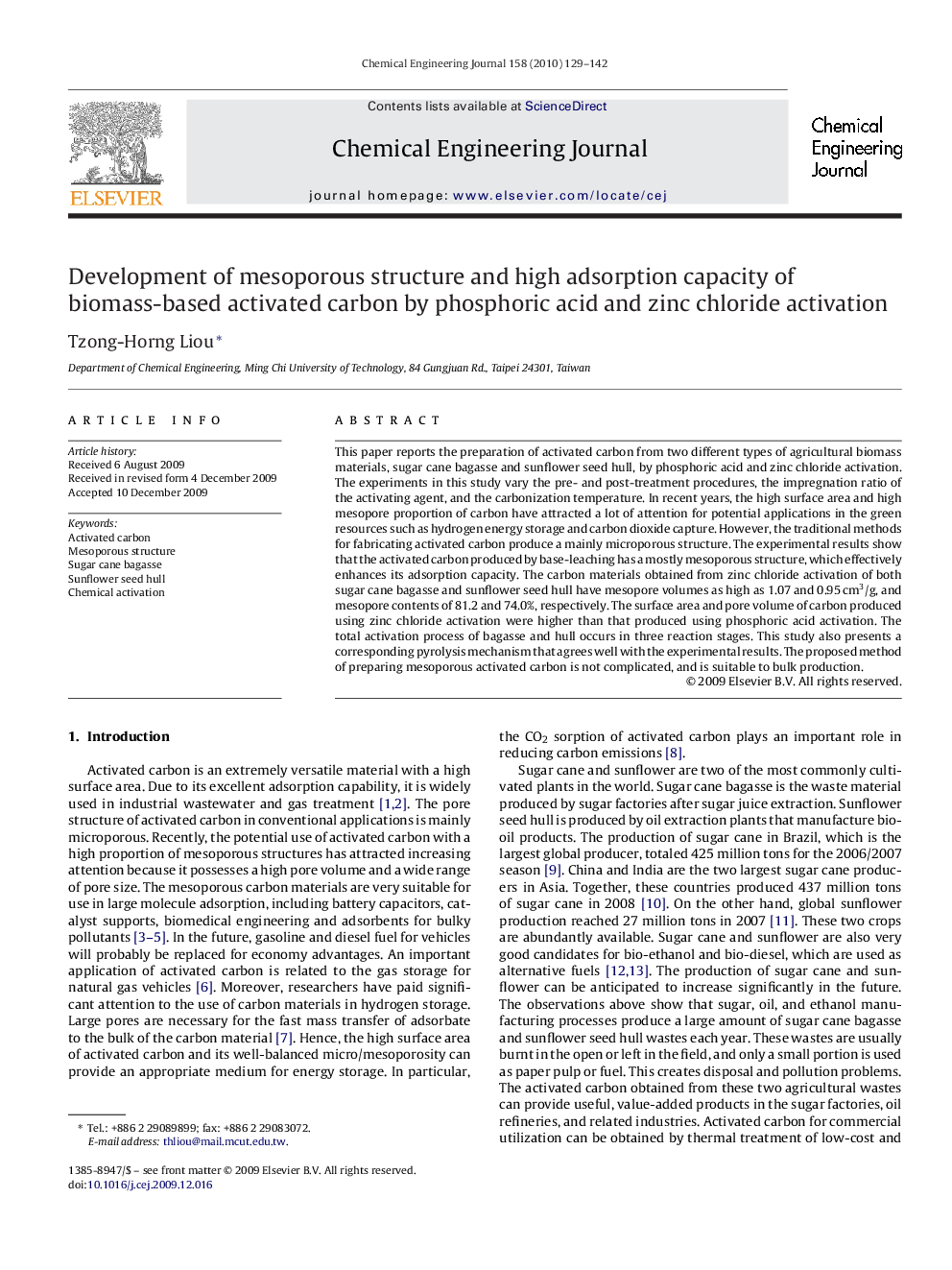 Development of mesoporous structure and high adsorption capacity of biomass-based activated carbon by phosphoric acid and zinc chloride activation