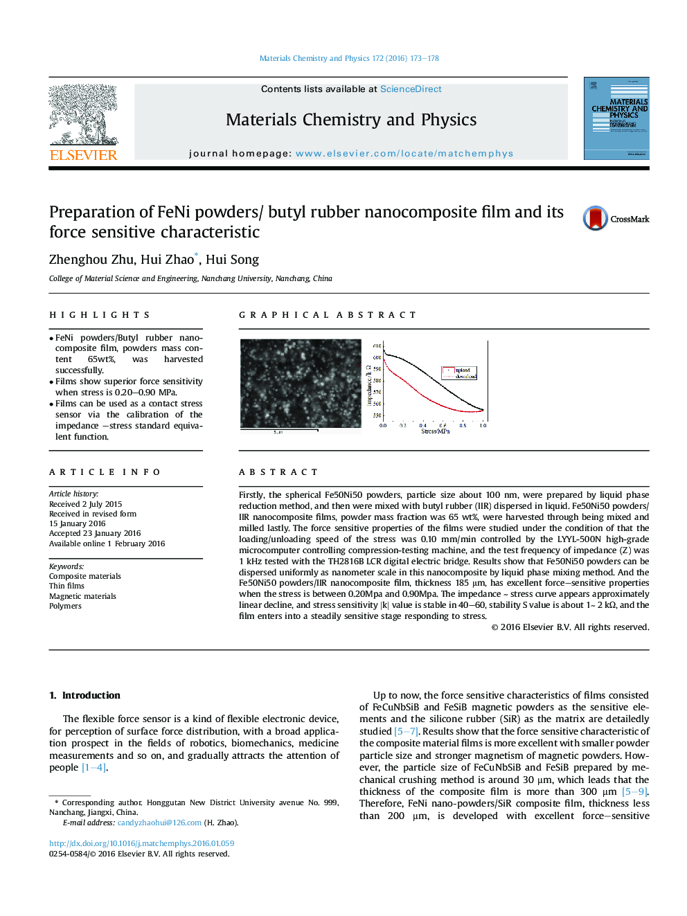 Preparation of FeNi powders/ butyl rubber nanocomposite film and its force sensitive characteristic