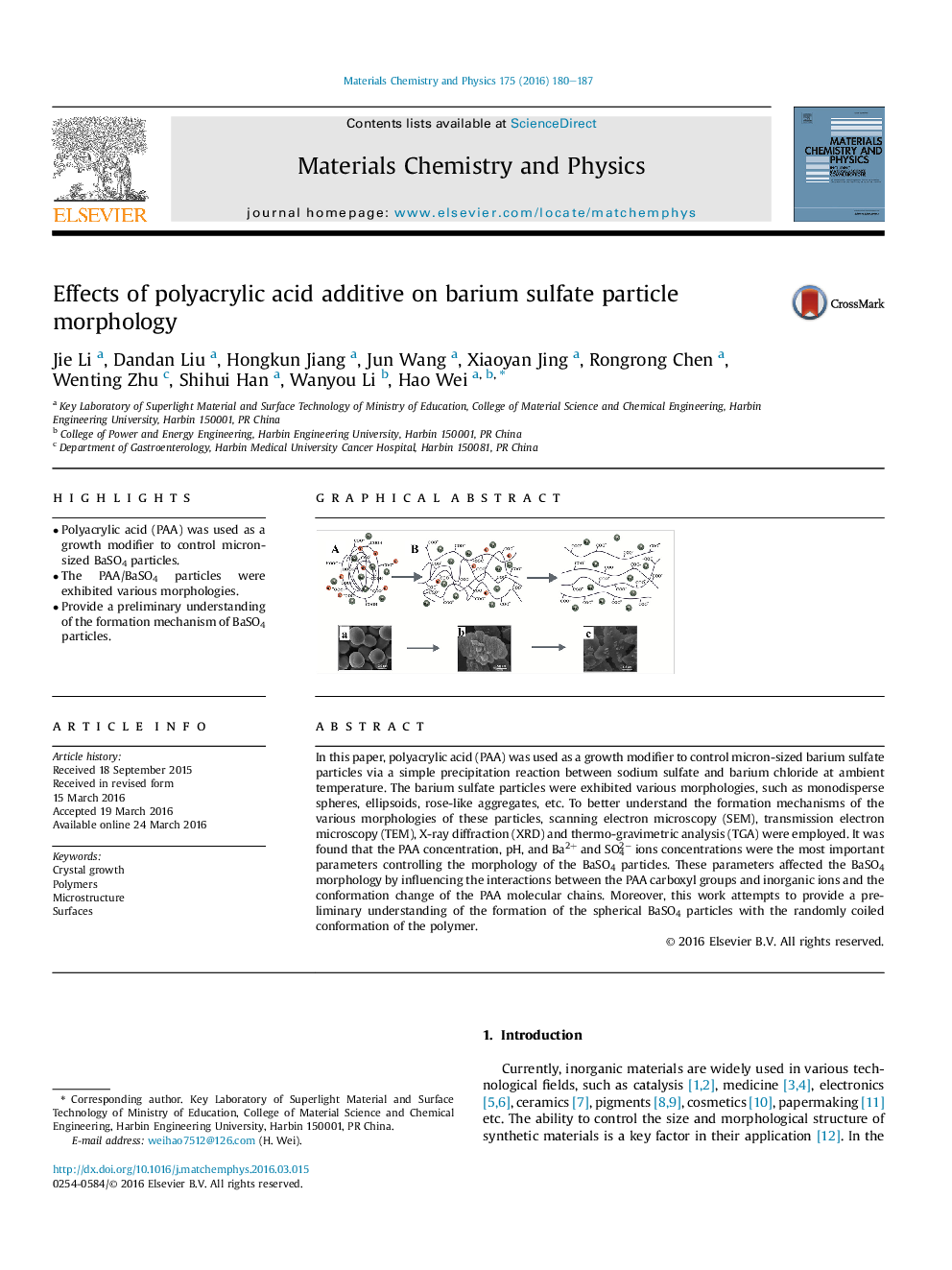 Effects of polyacrylic acid additive on barium sulfate particle morphology