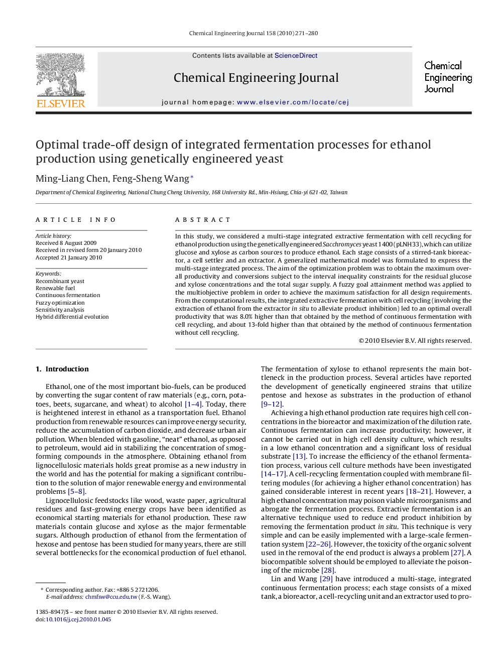 Optimal trade-off design of integrated fermentation processes for ethanol production using genetically engineered yeast