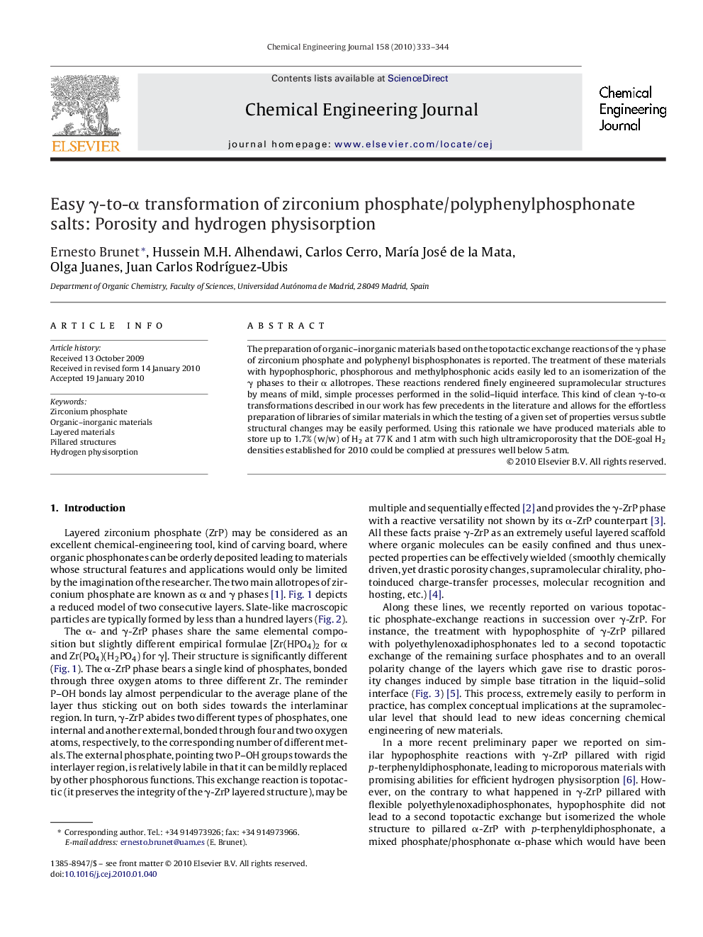 Easy γ-to-α transformation of zirconium phosphate/polyphenylphosphonate salts: Porosity and hydrogen physisorption