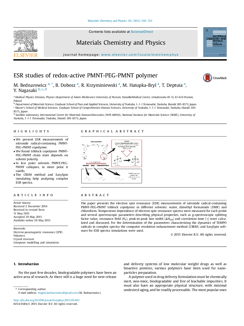 ESR studies of redox-active PMNT-PEG-PMNT polymer