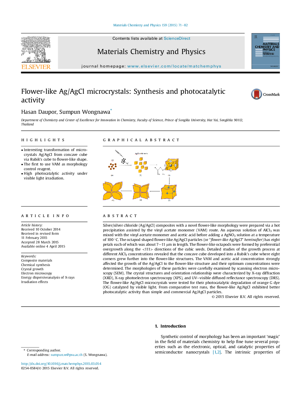 Flower-like Ag/AgCl microcrystals: Synthesis and photocatalytic activity