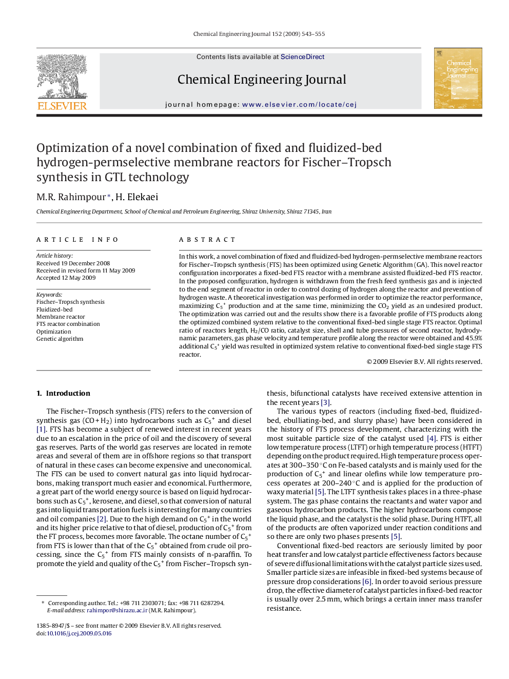 Optimization of a novel combination of fixed and fluidized-bed hydrogen-permselective membrane reactors for Fischer–Tropsch synthesis in GTL technology