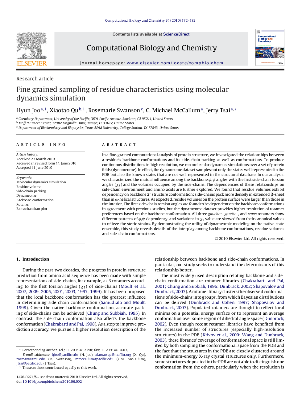 Fine grained sampling of residue characteristics using molecular dynamics simulation