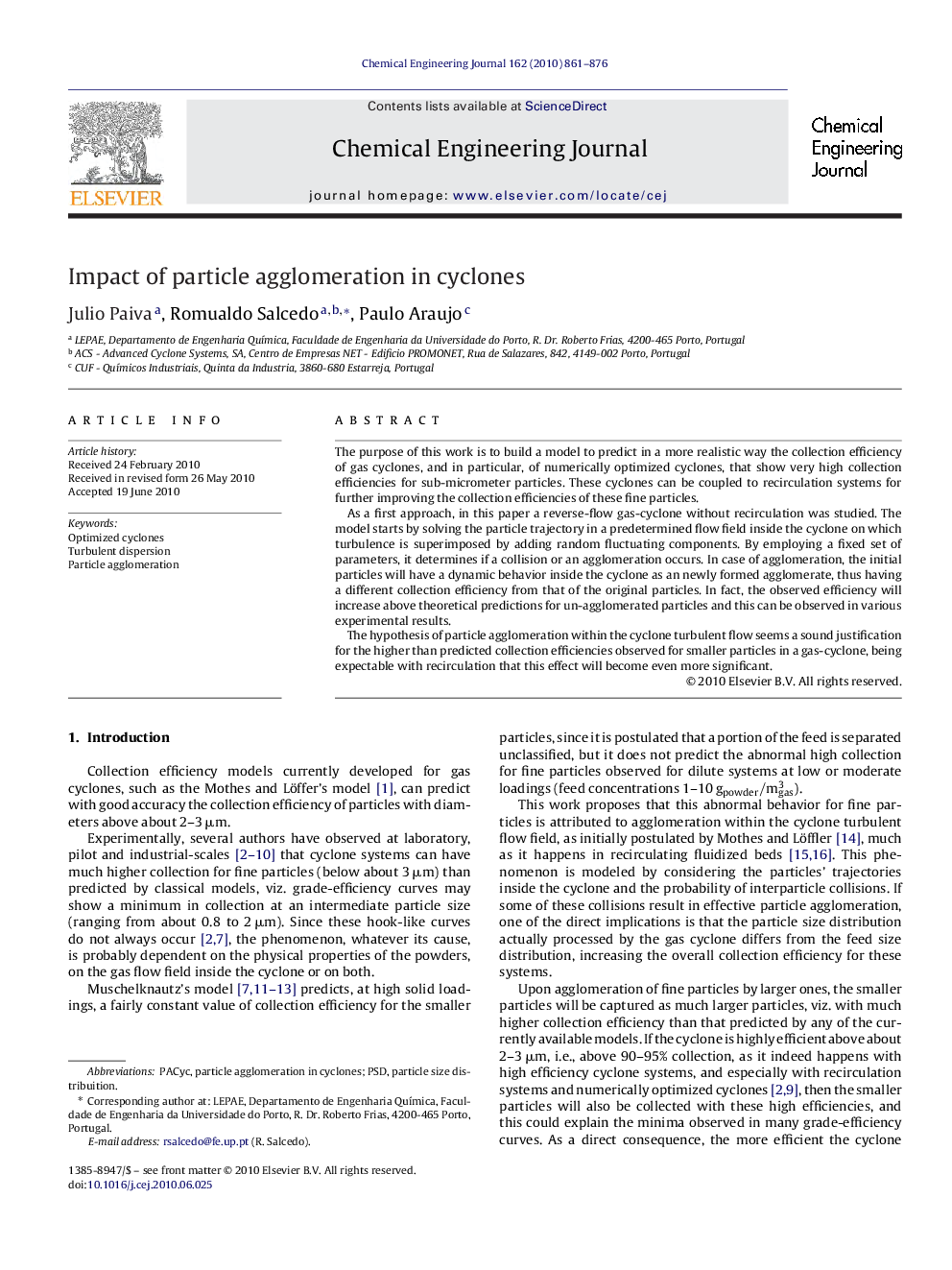 Impact of particle agglomeration in cyclones