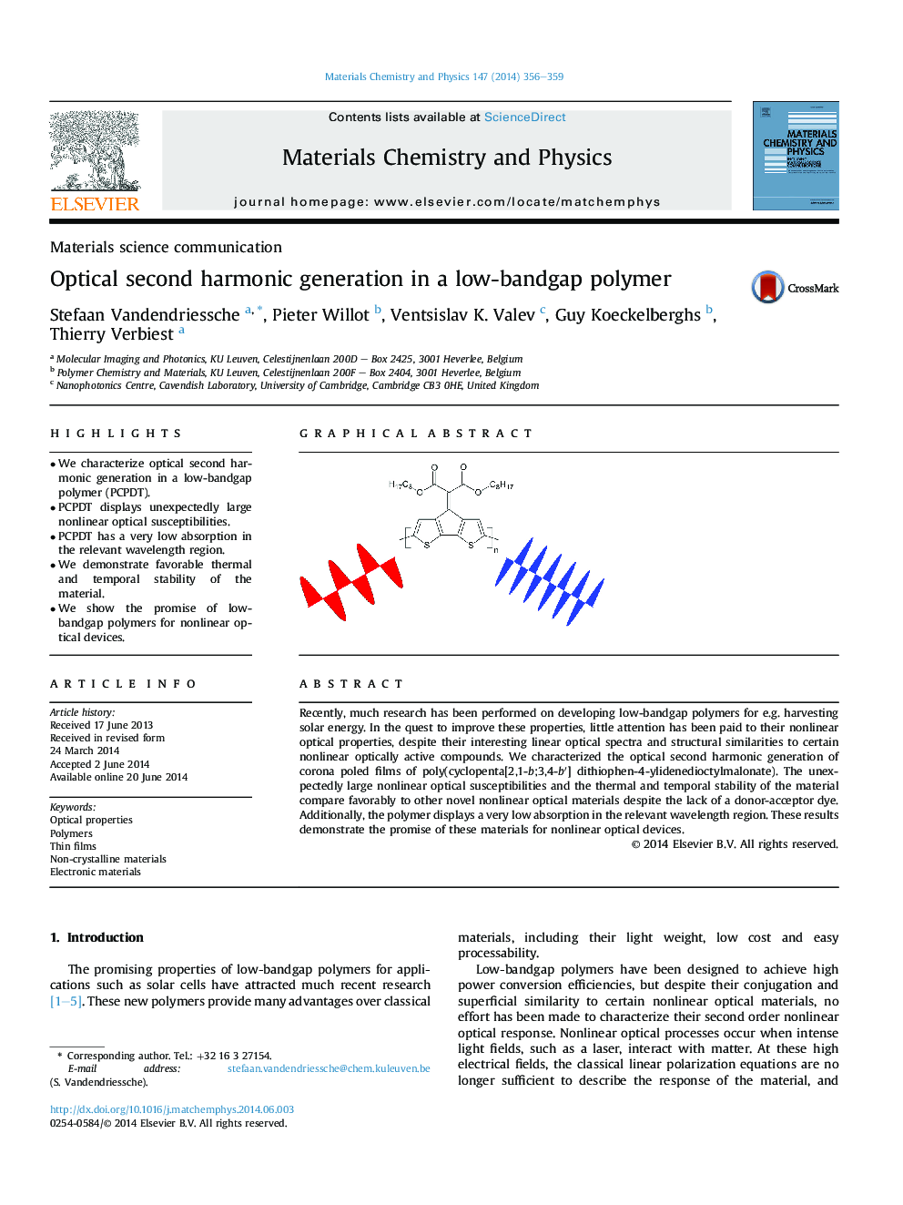 Optical second harmonic generation in a low-bandgap polymer