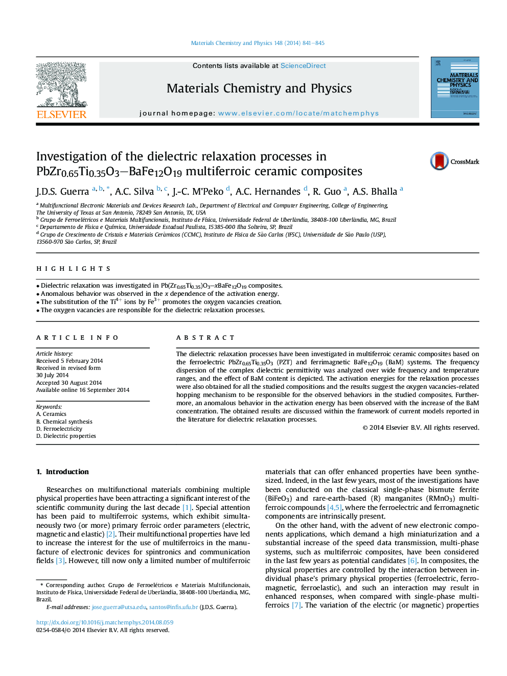 Investigation of the dielectric relaxation processes in PbZr0.65Ti0.35O3–BaFe12O19 multiferroic ceramic composites