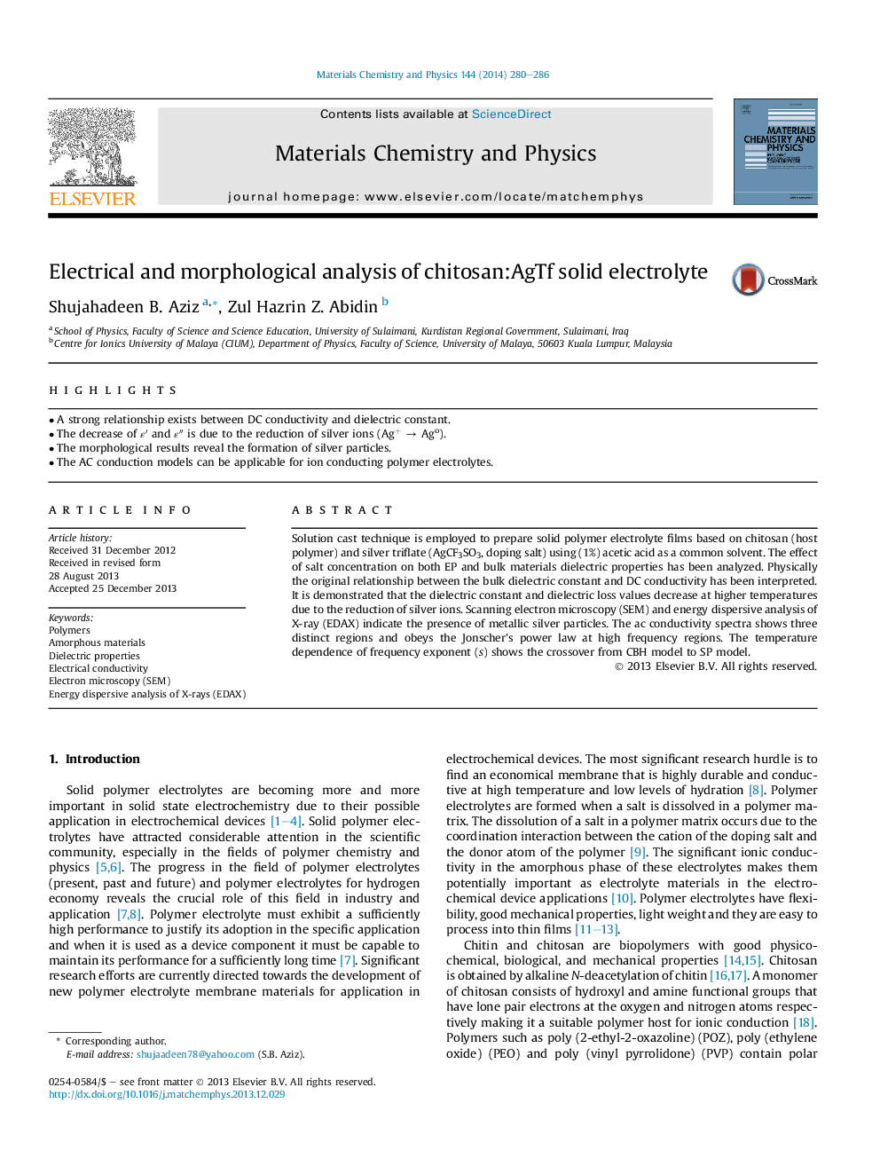 Electrical and morphological analysis of chitosan:AgTf solid electrolyte