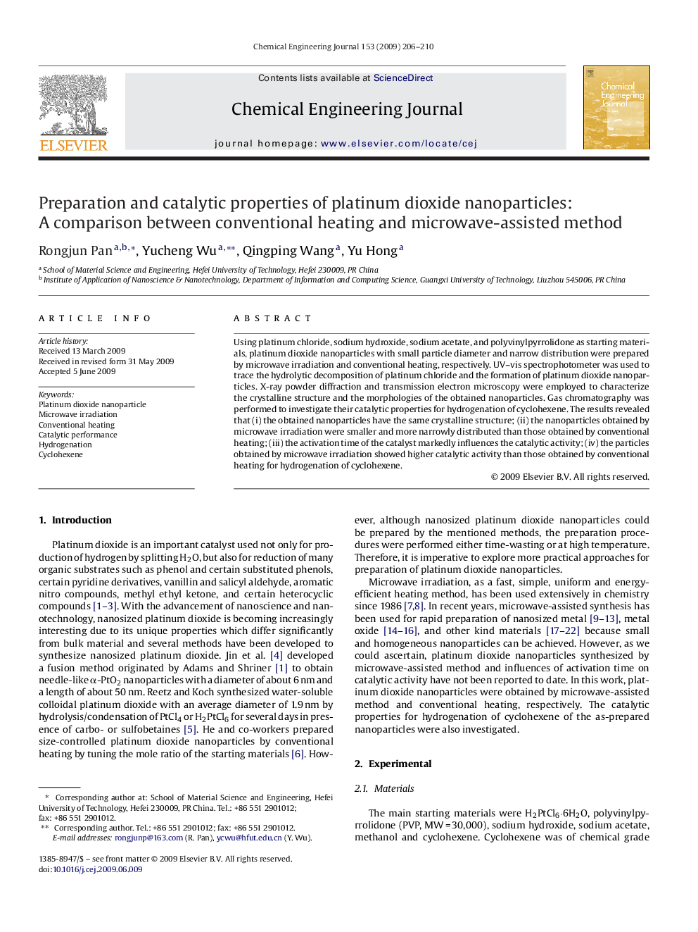 Preparation and catalytic properties of platinum dioxide nanoparticles: A comparison between conventional heating and microwave-assisted method