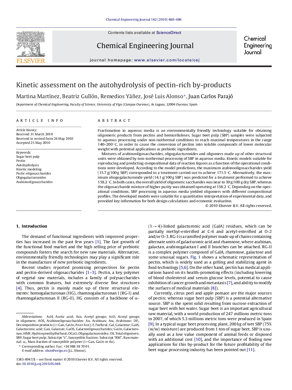 Kinetic assessment on the autohydrolysis of pectin-rich by-products