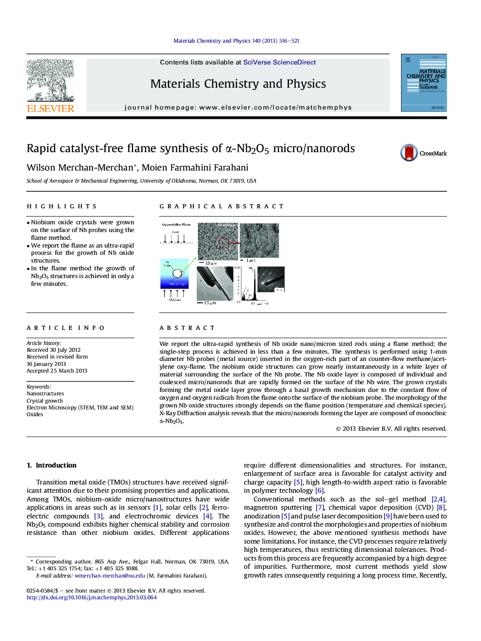 Rapid catalyst-free flame synthesis of Î±-Nb2O5 micro/nanorods