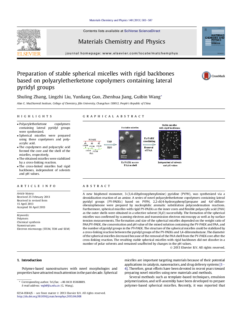 Preparation of stable spherical micelles with rigid backbones based on polyaryletherketone copolymers containing lateral pyridyl groups