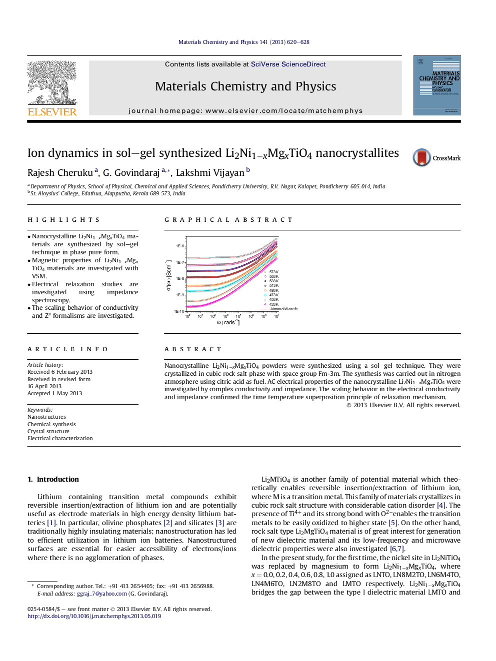 Ion dynamics in sol-gel synthesized Li2Ni1âxMgxTiO4 nanocrystallites