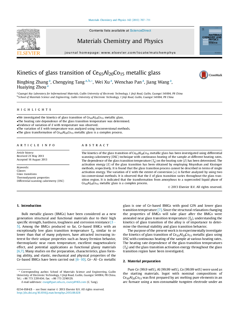 Kinetics of glass transition of Ce65Al20Co15 metallic glass