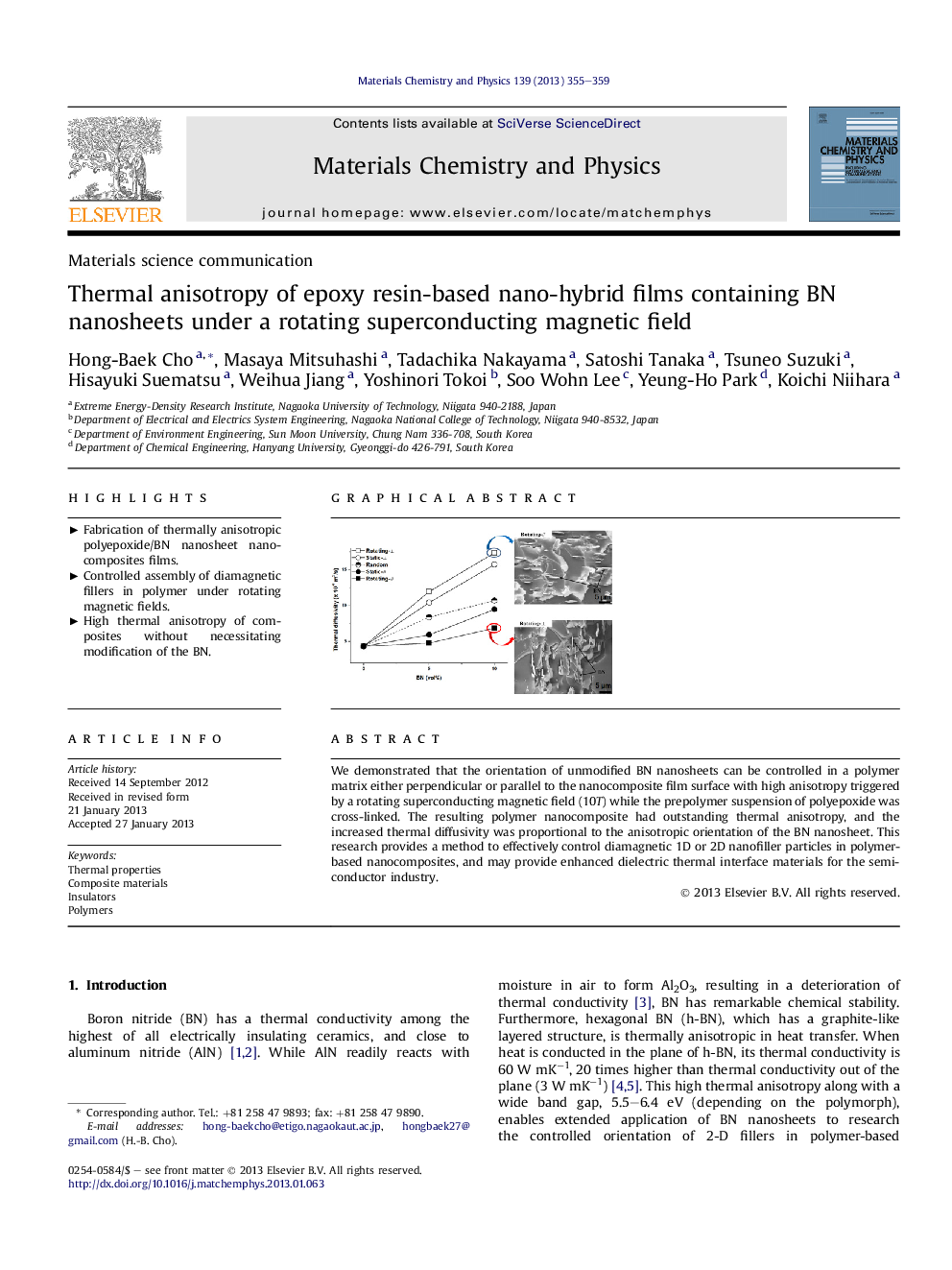 عکس صفحه اول مقاله: Thermal anisotropy of epoxy resin-based nano-hybrid films containing BN nanosheets under a rotating superconducting magnetic field Thermal anisotropy of epoxy resin-based nano-hybrid films containing BN nanosheets under a rotating superconducting magnetic field